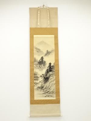 翠峰筆　水墨山水　肉筆絹本掛軸